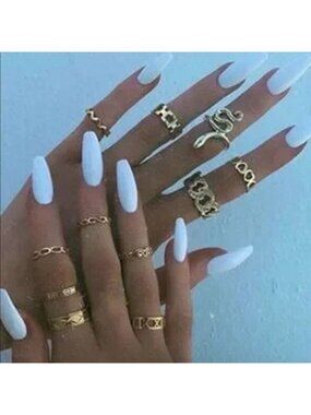 Gold 11pc snake ring set